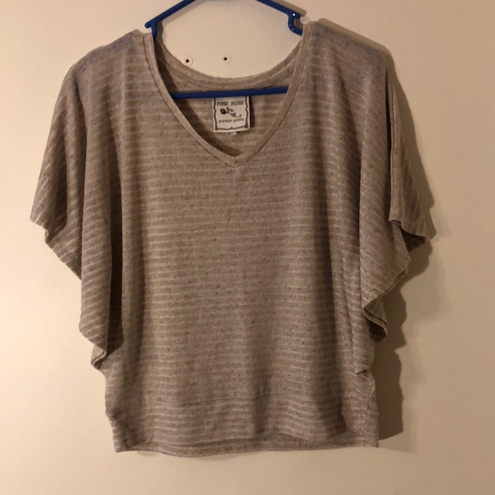 Cream Pink Rose shirt sleeve top